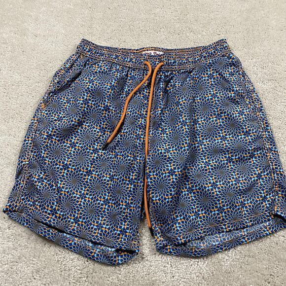 MR Swim Swim Trunks Mens Medium Blue Yellow Geometric Pattern Board Shorts Nylon - Picture 1 of 8